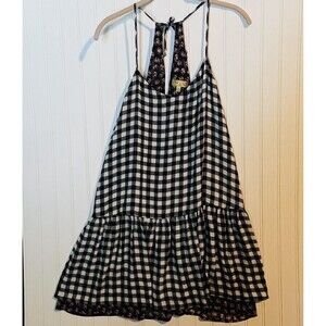 Princess Vera Wang Sun Dress Black White Gingham Halter Neck Drop Waist Large